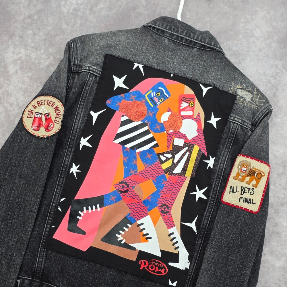Strivers Row Contender‎ Jacket Canyon Wash Black Denim Patchwork Distressed S